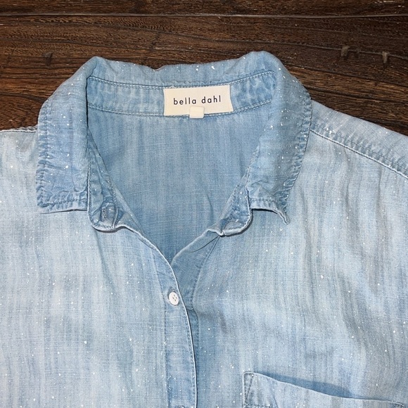 Bella Dahl Button-Up Denim Dress Bleach Spray Wash Tencel Shirtdress Size Small - Picture 3 of 8